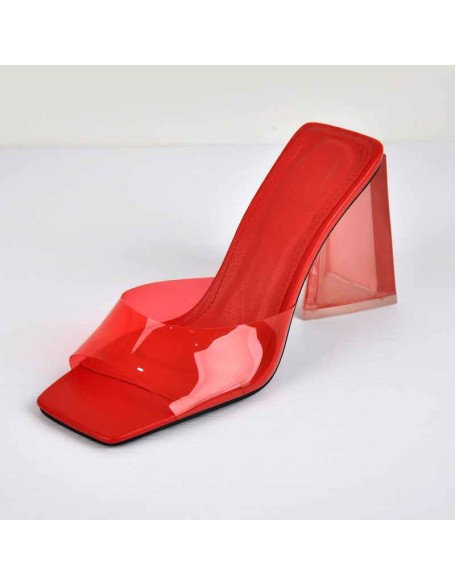 Black Blue Red Clear Chunky Heel Sandals Mules