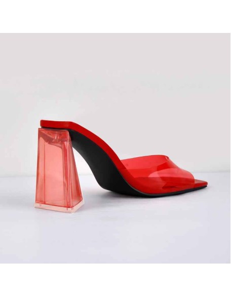 Black Blue Red Clear Chunky Heel Sandals Mules
