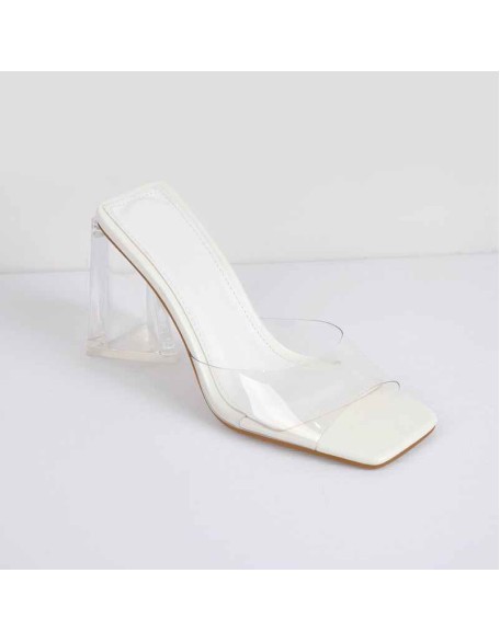White Green Clear Chunky Heel Sandals Mules