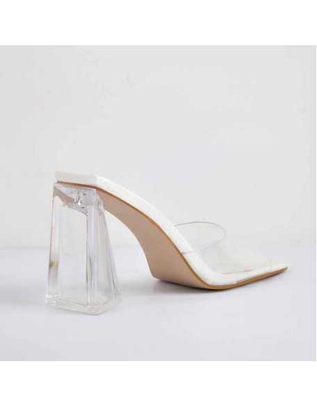 White Green Clear Chunky Heel Sandals Mules