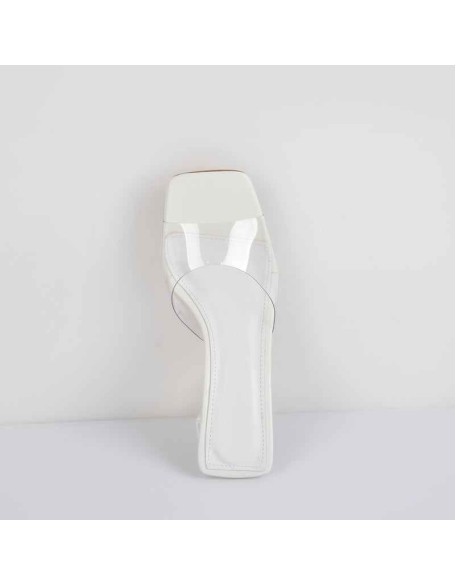 White Green Clear Chunky Heel Sandals Mules