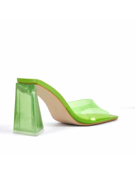 White Green Clear Chunky Heel Sandals Mules