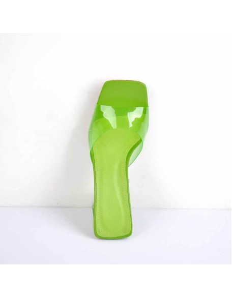 White Green Clear Chunky Heel Sandals Mules