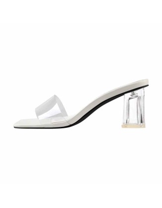 Black White Clear Chunky Low Heel Sandals Mules