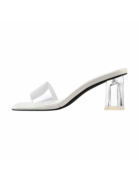 Black White Clear Chunky Low Heel Sandals Mules