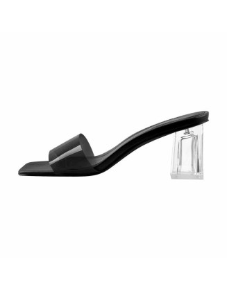 Black White Clear Chunky Low Heel Sandals Mules