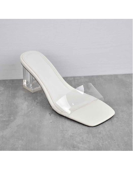 Black White Clear Chunky Low Heel Sandals Mules