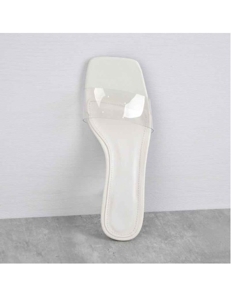 Black White Clear Chunky Low Heel Sandals Mules