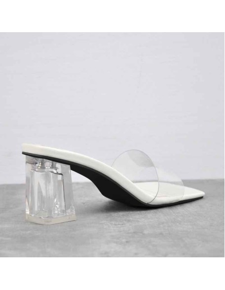 Black White Clear Chunky Low Heel Sandals Mules