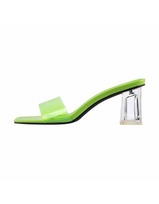 Green Blue Red Clear Chunky Low Heel Sandals Mules