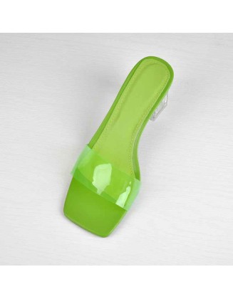 Green Blue Red Clear Chunky Low Heel Sandals Mules