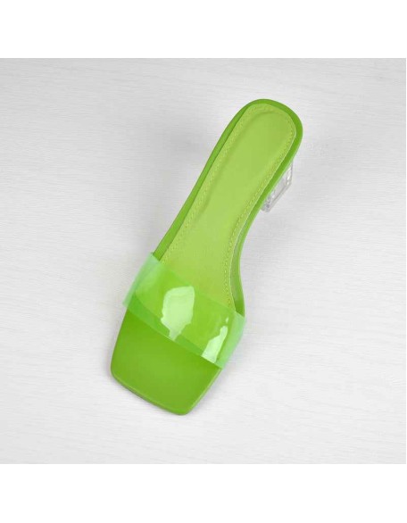 Green Blue Red Clear Chunky Low Heel Sandals Mules