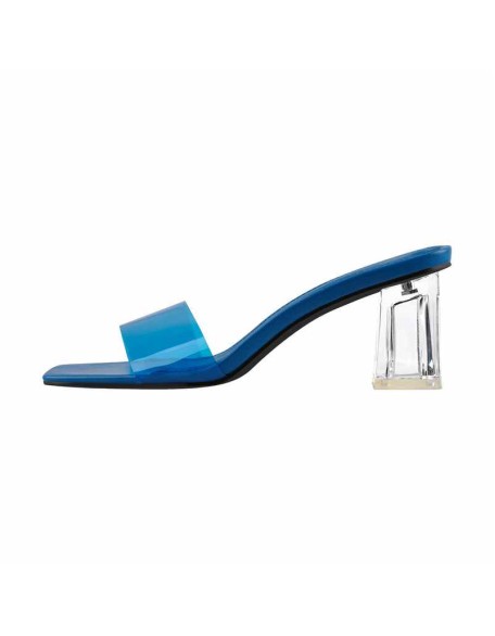 Green Blue Red Clear Chunky Low Heel Sandals Mules