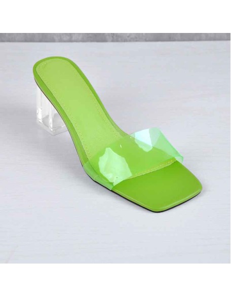Green Blue Red Clear Chunky Low Heel Sandals Mules