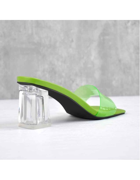 Green Blue Red Clear Chunky Low Heel Sandals Mules