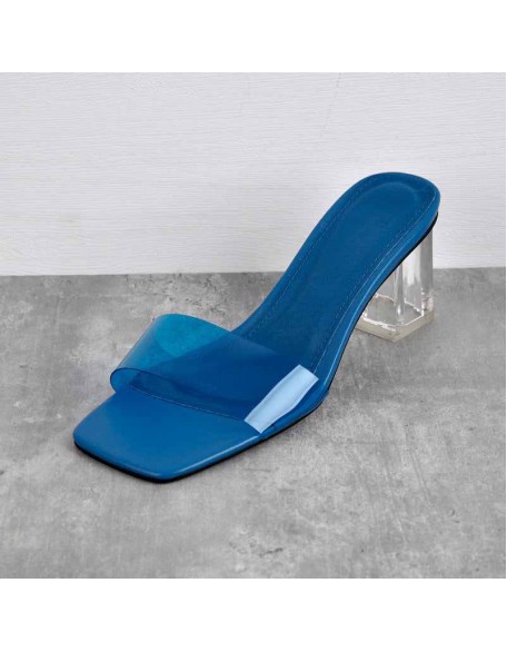 Green Blue Red Clear Chunky Low Heel Sandals Mules