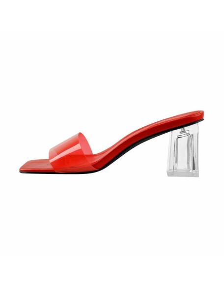 Green Blue Red Clear Chunky Low Heel Sandals Mules