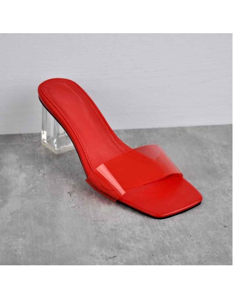 Green Blue Red Clear Chunky Low Heel Sandals Mules