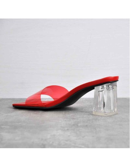 Green Blue Red Clear Chunky Low Heel Sandals Mules
