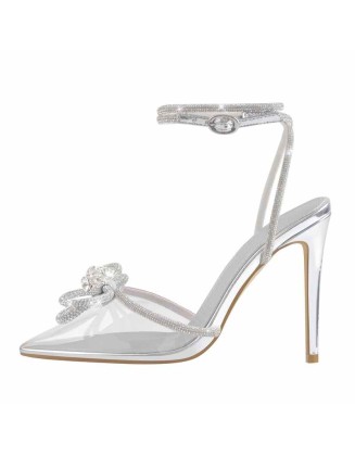 Rhinestone Bow Pointed Toe High Heel Sandals