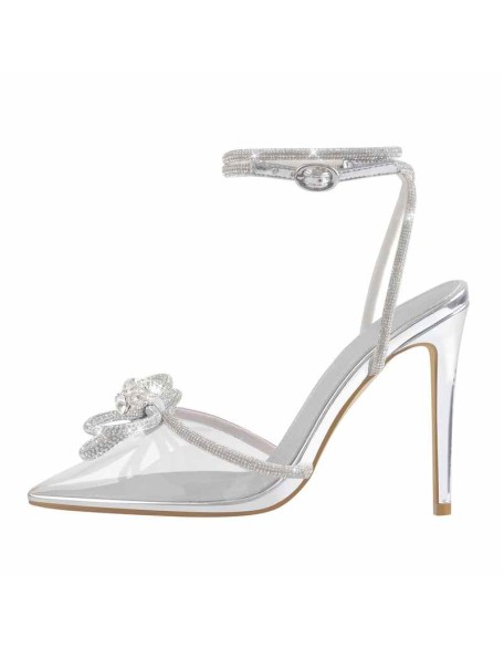 Rhinestone Bow Pointed Toe High Heel Sandals