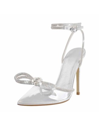 Rhinestone Bow Pointed Toe High Heel Sandals