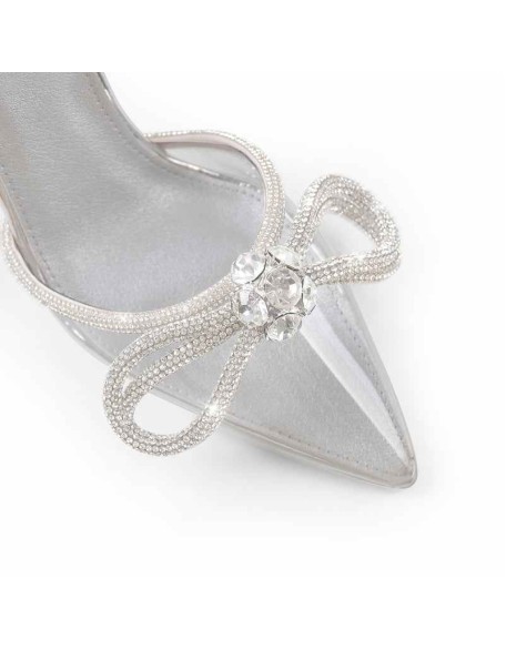 Rhinestone Bow Pointed Toe High Heel Sandals