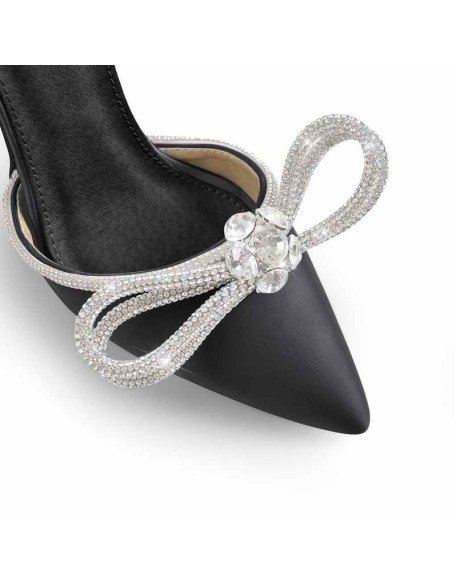 Rhinestone Bow Pointed Toe High Heel Sandals