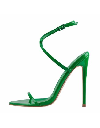 Green Round Toe Ankle High Heel Sandals