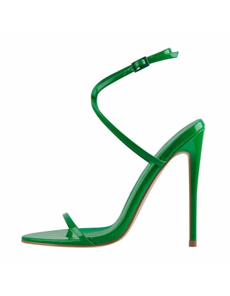 Green Round Toe Ankle High Heel Sandals