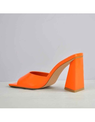 Square Toe Yellow Orange Green Chunky Heel Sandals Mules
