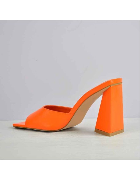 Square Toe Yellow Orange Green Chunky Heel Sandals Mules