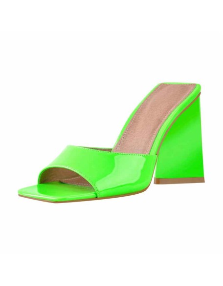 Square Toe Yellow Orange Green Chunky Heel Sandals Mules