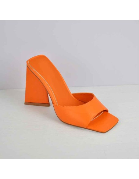 Square Toe Yellow Orange Green Chunky Heel Sandals Mules