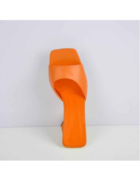 Square Toe Yellow Orange Green Chunky Heel Sandals Mules