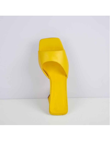 Square Toe Yellow Orange Green Chunky Heel Sandals Mules