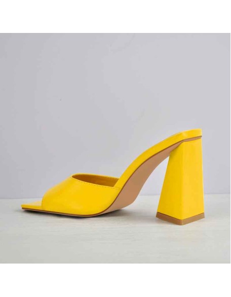 Square Toe Yellow Orange Green Chunky Heel Sandals Mules