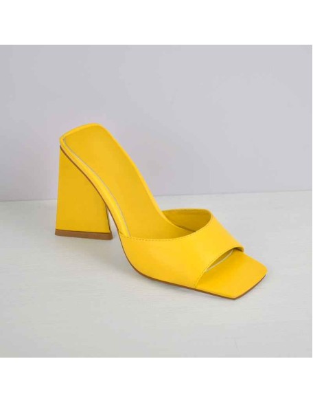 Square Toe Yellow Orange Green Chunky Heel Sandals Mules