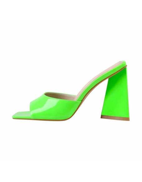 Square Toe Yellow Orange Green Chunky Heel Sandals Mules