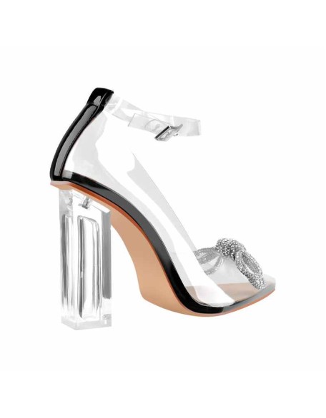 Bowknot Rhinestone Pointed Toe Clear Chunky Heels Pumps