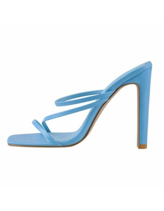 Square Toe Blue Orange Double  High Heels Sandals