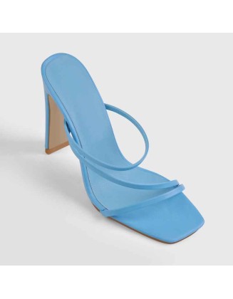 Square Toe Blue Orange Double  High Heels Sandals
