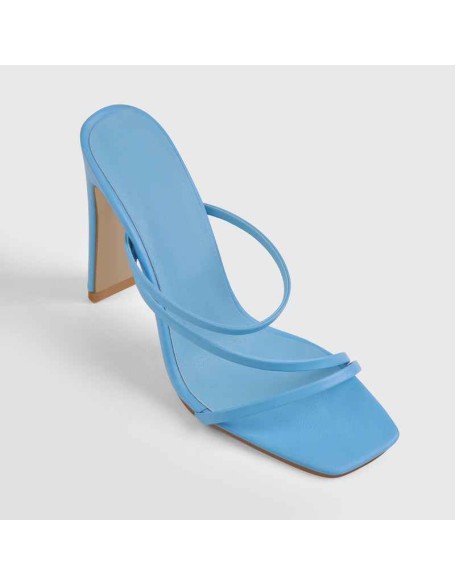 Square Toe Blue Orange Double  High Heels Sandals