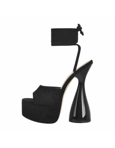 Black Cross Platform Lace Up Sandals
