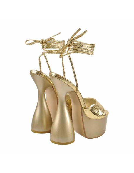 Gold Platform Lace Up Cross Sandals