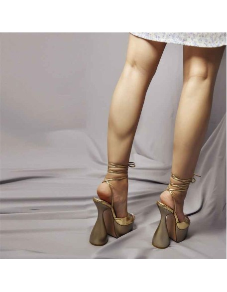 Gold Platform Lace Up Cross Sandals