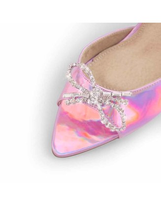 Pointed Toe Diamante Bow Tapered Heel Sandals