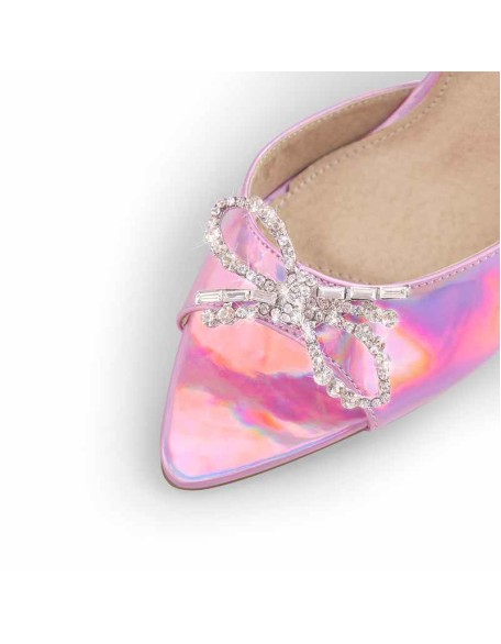 Pointed Toe Diamante Bow Tapered Heel Sandals