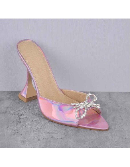 Pointed Toe Diamante Bow Tapered Heel Sandals