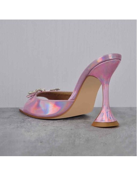Pointed Toe Diamante Bow Tapered Heel Sandals